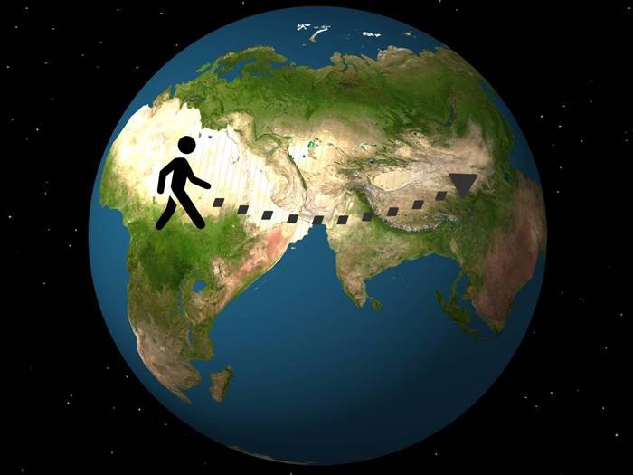 An average person walks the equivalent of five times around the Earth in his life