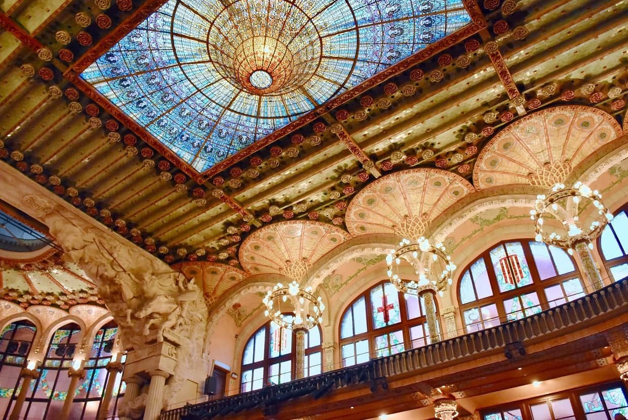 Beautiful Ceiling View of Palau de la Musica Catalana, Barcelona
