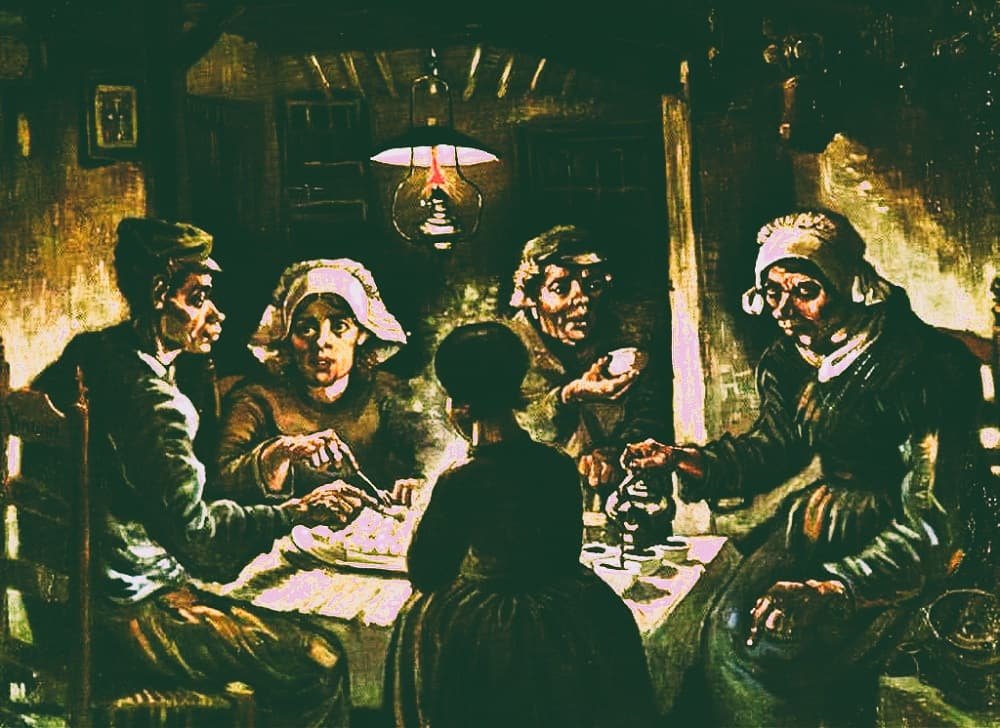 The Potato Eaters is a dark, moody painting of Vincent Van Gogh