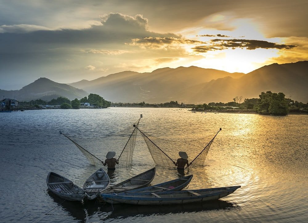 Fishermen in Mekong River, Vietnam