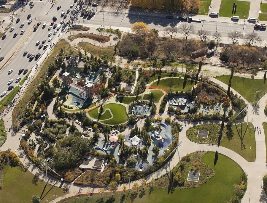 Aerial View of Maggie Daley Park Chicago