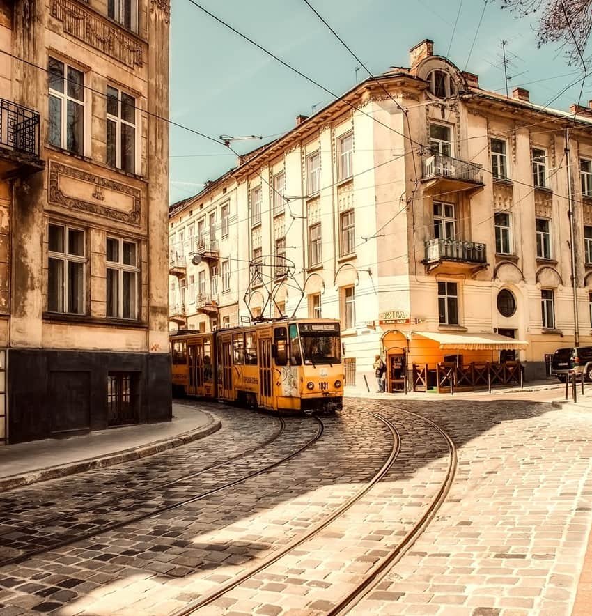 Old tram at Old City of Lviv