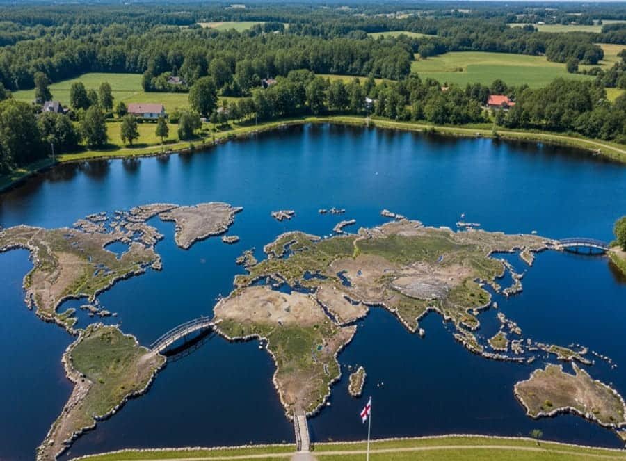 World Map at Klejtrup Lake, Denmark