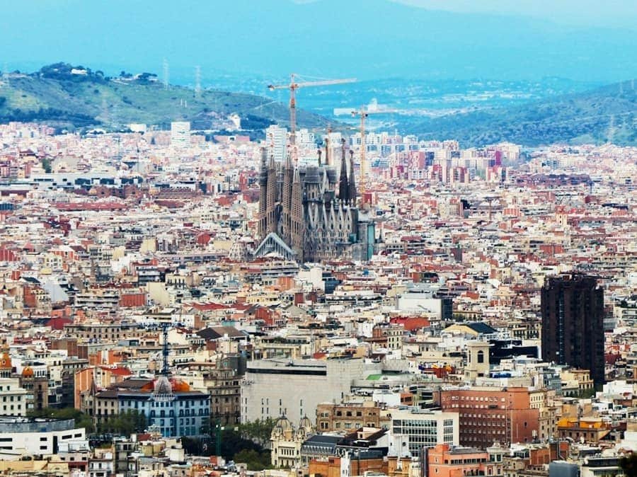 Barcelona city skyline with Sagrada Familia view