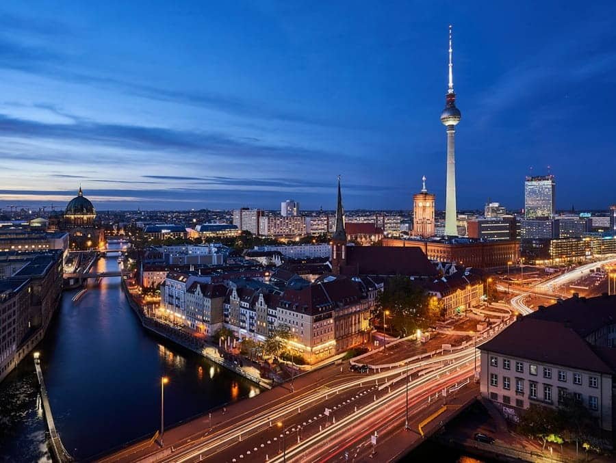Berlin skyline with TV Tower at night
