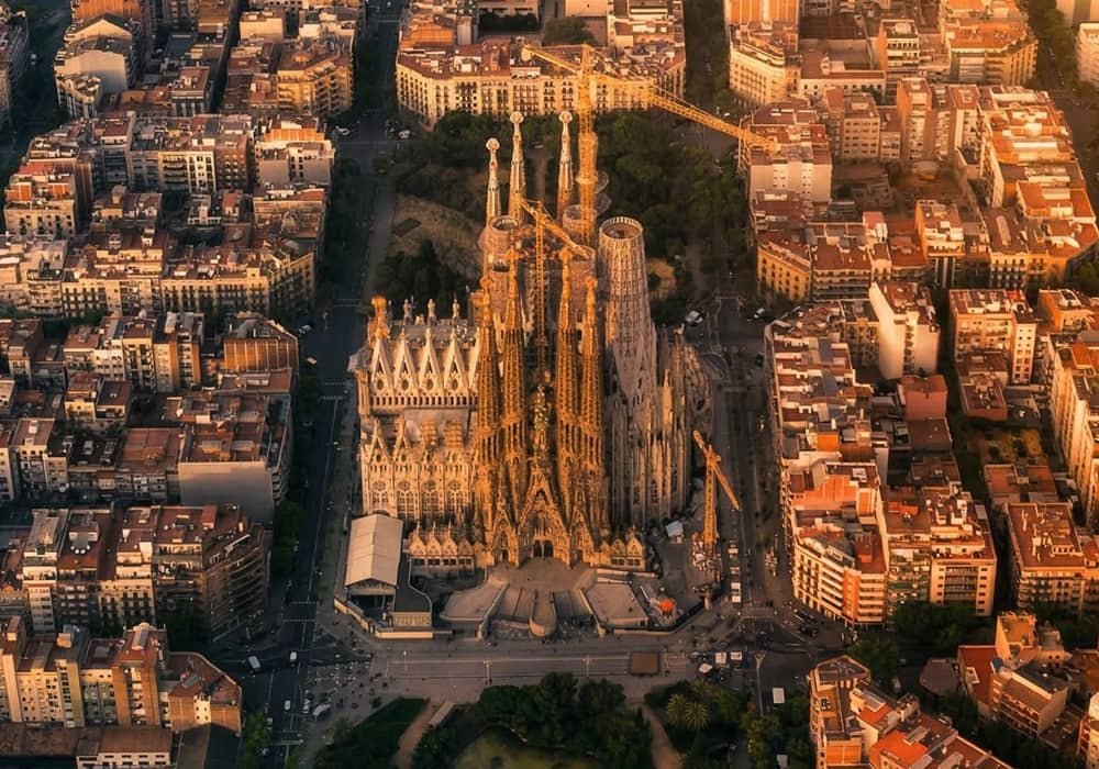 Famous Sagrada Familia Barcelona at sunset