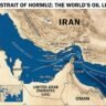 Map of the Strait of Hormuz showing oil shipping lanes between Iran and Oman