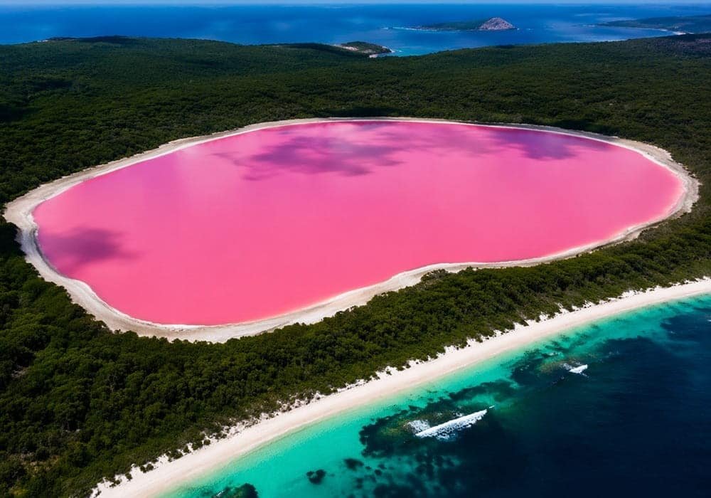 Surreal pink lake and turquoise coast, Australia