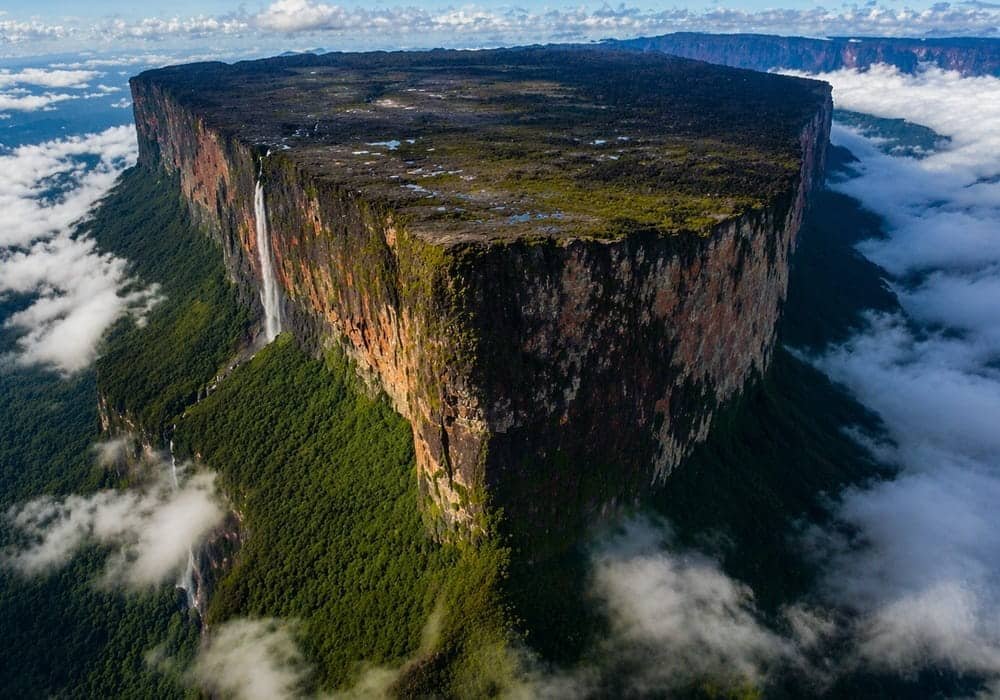 Tepui mountain Mount Roraima with mist, cliffs, and plateau landscape