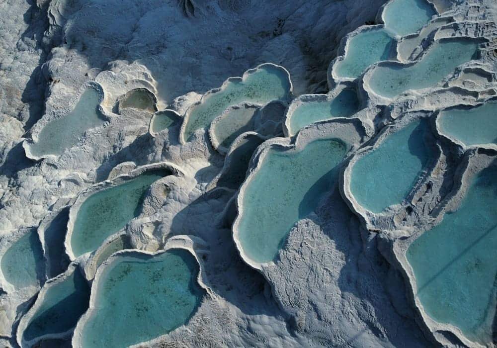 White travertine terraces in Denizli, Turkey