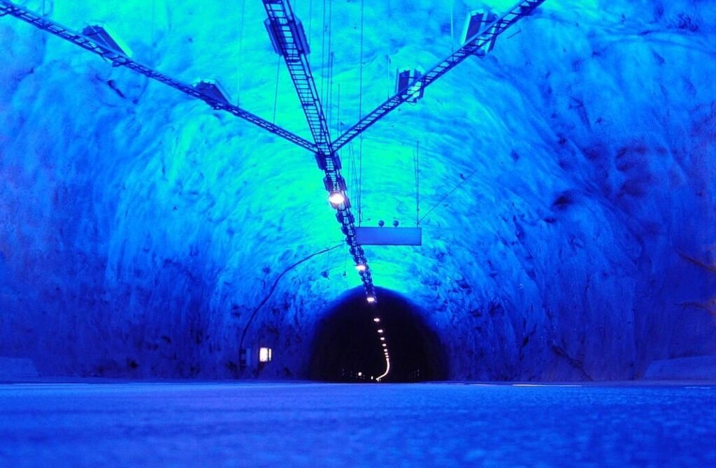 Lærdal Tunnel between Aurland and Lærdal in Norway