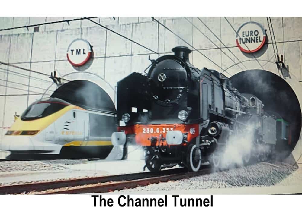 Locomotive 230G353 and Eurostar train emerging from the Channel Tunnel from French exit